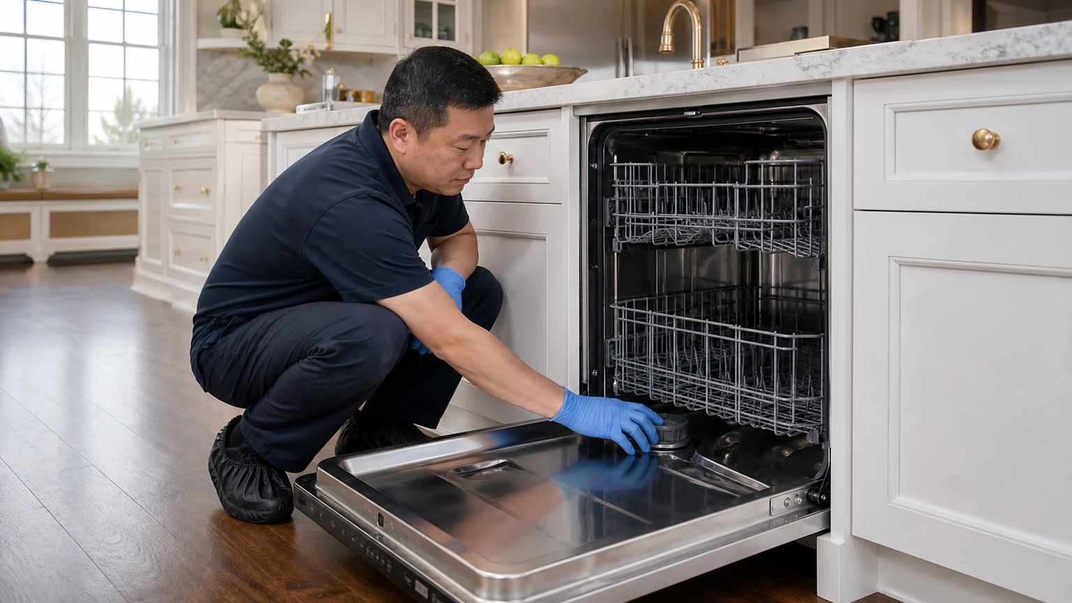 Panel-ready dishwasher diagnostic visit in the service area